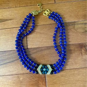 Blue and Gold Beaded Necklace